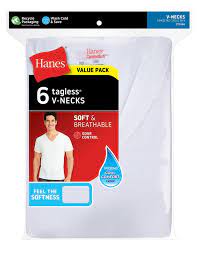 HANES VALUE PACK 6TAGLESS V-NECKS M/MOYEN